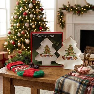 8" Fine China Christmas Tree Candy Dish Holiday Table Decor Serving Tray